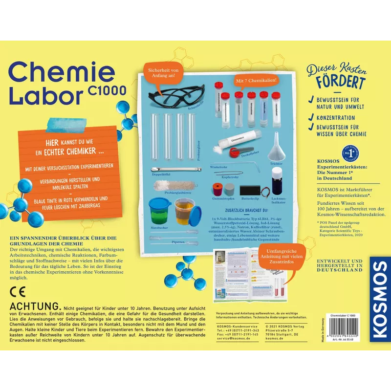 Kosmos Chemielabor C1000, katsete komplekt, keemia, 10 a