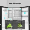 Hisense Side-by-Side külmik RS818N4TFE, eraldiseisev, Ameerika uks, must, puutetundlik, LED, uksel asuv ekraan
