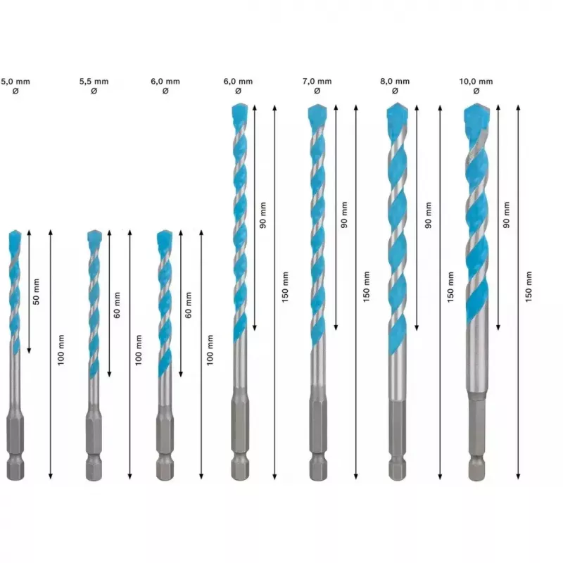 Puurikomplekt Bosch EXPERT HEX-9 MultiConstruction, 7 tk (Ø5, 5,5, 6, 7, 8, 10 mm)