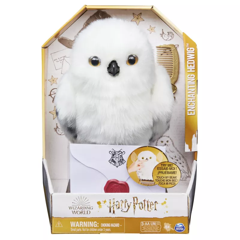 Wizarding World Harry Potter, lummav Hedwig interaktiivne öökull enam kui 15 hääle ja liigutusega ning Sigatüüka ümbrik, mänguasjad lastele alates 5. eluaastast