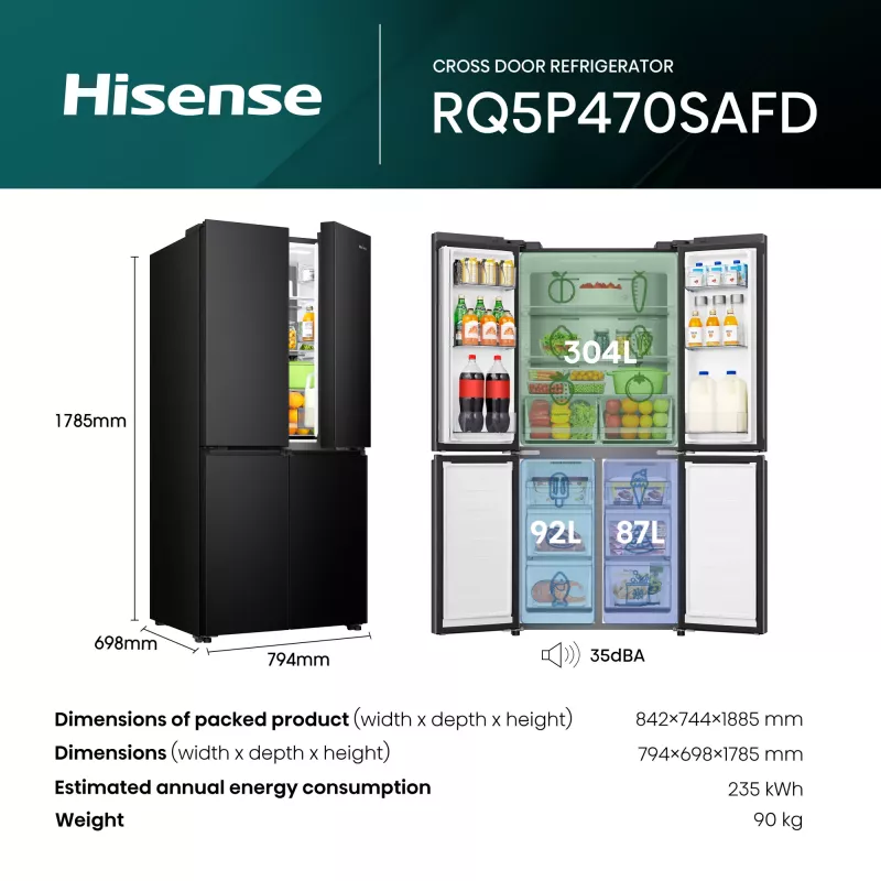 Hisense RQ5P470SAFD eraldiseisev 483 L must, roostevaba teras