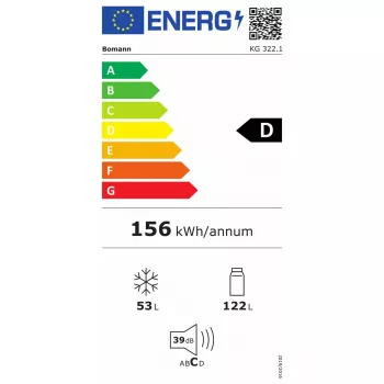Eraldiseisev külmik BOMANN KG 322.1, 175 L kogumaht, roostevaba teras, külmik 122 L + sügavkülmik 53 L, D-klass, 39 dB