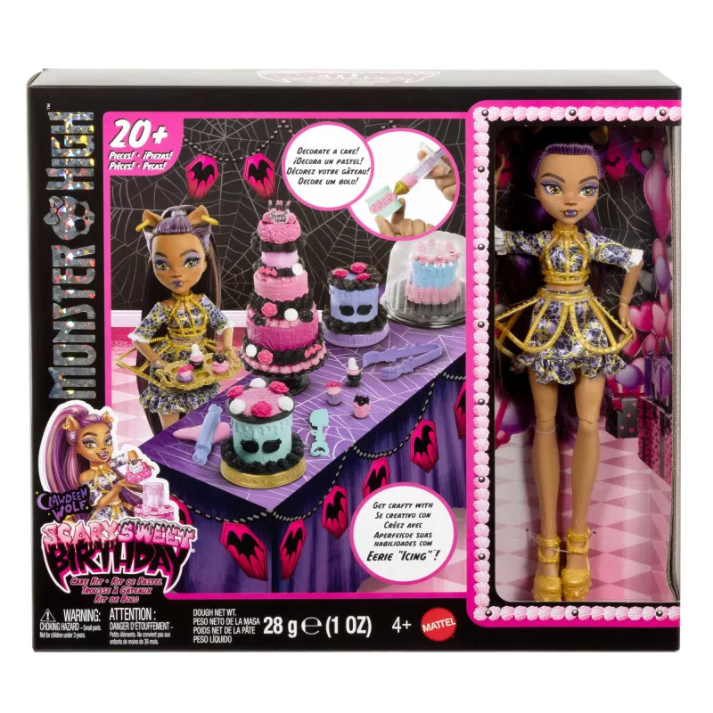 Monster High Scary Sweet Birthday Cake Kit with Clawdeen Wolf nukk and 20+ Decorating Accessories