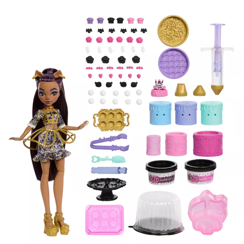 Monster High Scary Sweet Birthday Cake Kit with Clawdeen Wolf nukk and 20+ Decorating Accessories