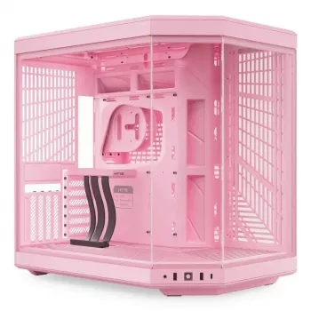 HYTE Y70 Milk Midi Tower PC korpus, roosa — toetab 120/140 mm ventilaatoreid, 2,5 tolliseid ja 3,5 tolliseid draive, alumine toiteplokk, 320×470×470 mm
