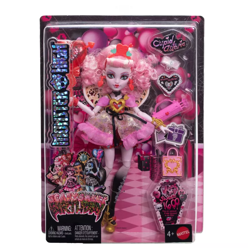 Nukk MATTEL Monster High Scary Sweet Birthday Cupid Asteria – kogumisväärne moenukk, liigestatud, temaatiline riietus