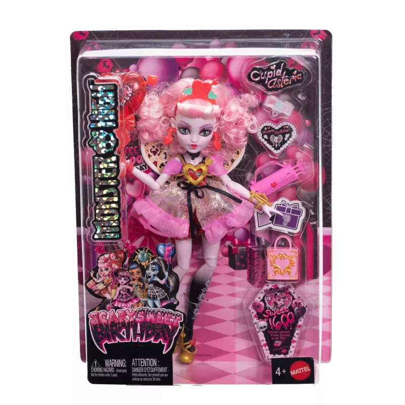 Nukk MATTEL Monster High Scary Sweet Birthday Cupid Asteria – kogumisväärne moenukk, liigestatud, temaatiline riietus
