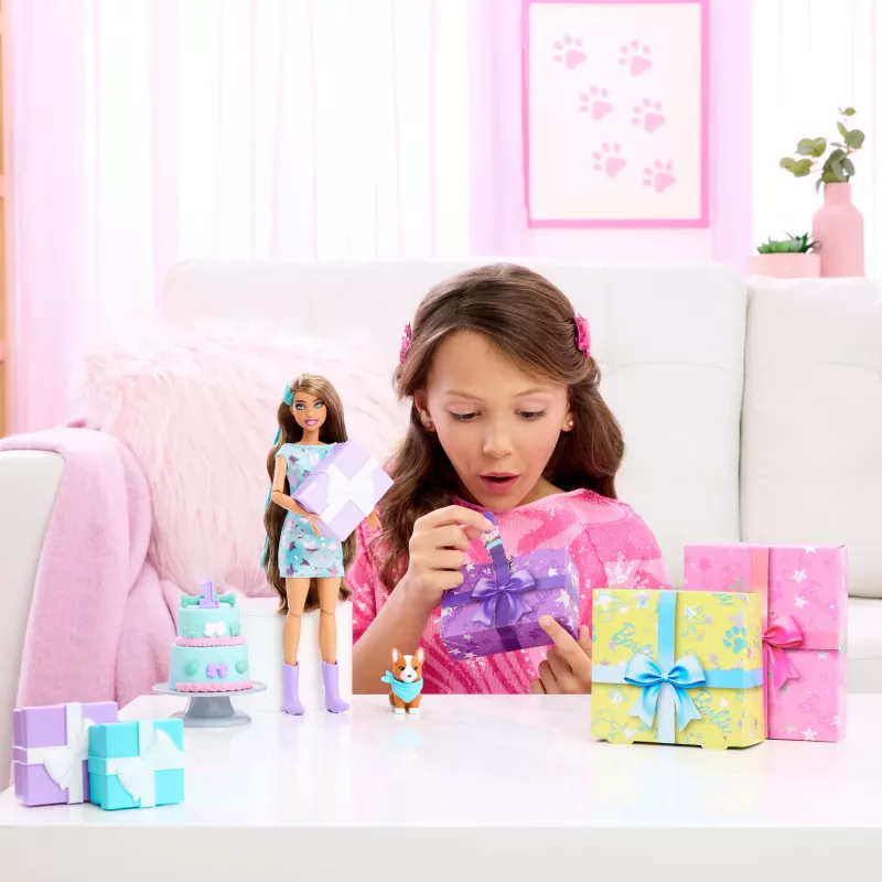 Barbie Party Unboxed Pet Birthday Series nukk & Accessories, Party Stars Set with 10 Surprises