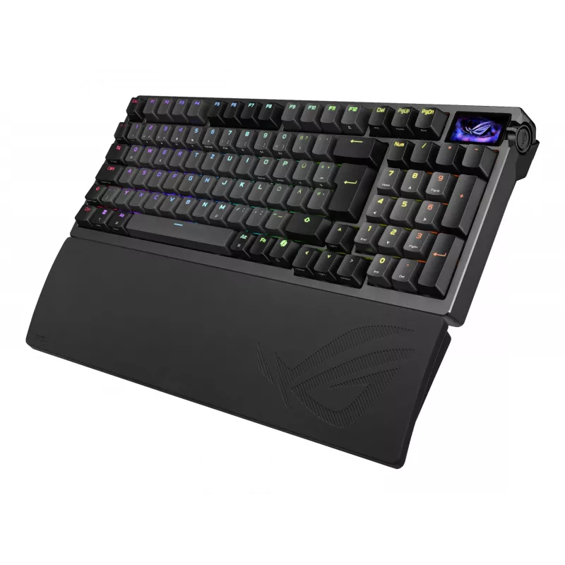 Mehaaniline mänguklaviatuur ASUS ROG Azoth 96 HE — 96% QWERTZ, USB + RF juhtmevaba + Bluetooth, magnet-mehaanilised lülitid, RGB, must