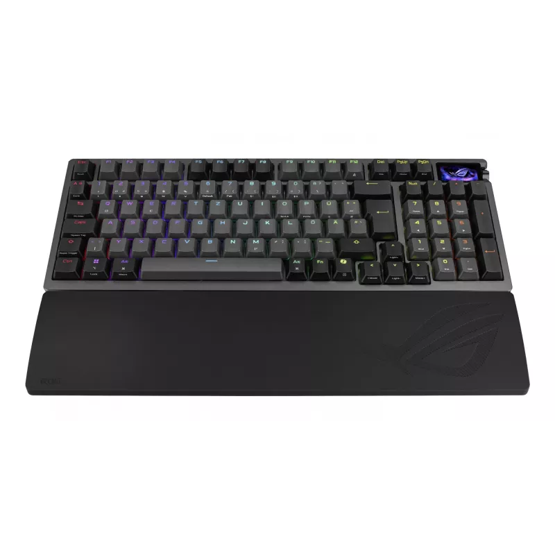 Mehaaniline mänguklaviatuur ASUS ROG Azoth 96 HE — 96% QWERTZ, USB + RF juhtmevaba + Bluetooth, magnet-mehaanilised lülitid, RGB, must