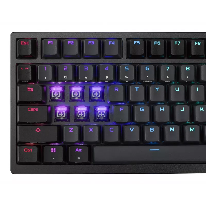 Mehaaniline mänguklaviatuur ASUS ROG Azoth 96 HE — 96% QWERTZ, USB + RF juhtmevaba + Bluetooth, magnet-mehaanilised lülitid, RGB, must