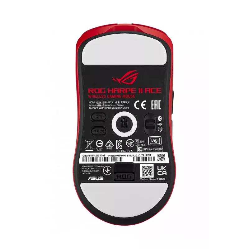 ASUS ROG Harpe II Ace RED hiir Mängimine Paremakäeline RF-juhtmevaba + Bluetooth + USB Type-A Optiline 42000 DPI