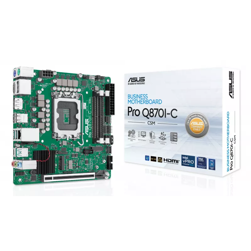 Mini ITX emaplaat ASUS PRO Q870I-C-CSM LGA 1851, Intel Q870, DDR5 SO‑DIMM, 2 pesa, kuni 128 GB