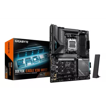 GIGABYTE X870E EAGLE X3D WIFI7 emaplaat – Toetab AMD Ryzen 9000 protsessoreid, 14+2+2 faasiga digitaalne VRM, kuni 9000Hz DDR5 (OC), 1xPCIe 5.0 + 3xPCIe 4.0, Wi-Fi 7, 5GbE LAN, USB 4