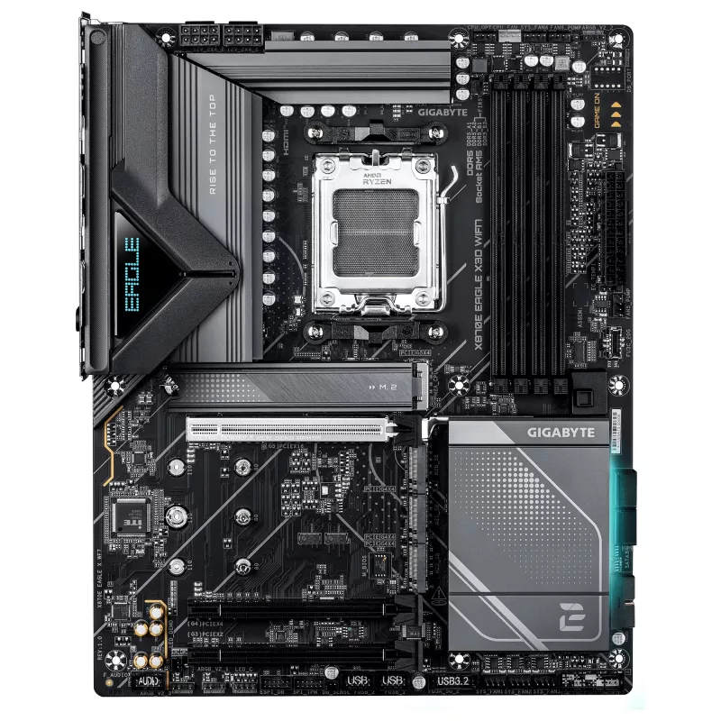 GIGABYTE X870E EAGLE X3D WIFI7 emaplaat – Toetab AMD Ryzen 9000 protsessoreid, 14+2+2 faasiga digitaalne VRM, kuni 9000Hz DDR5 (OC), 1xPCIe 5.0 + 3xPCIe 4.0, Wi-Fi 7, 5GbE LAN, USB 4