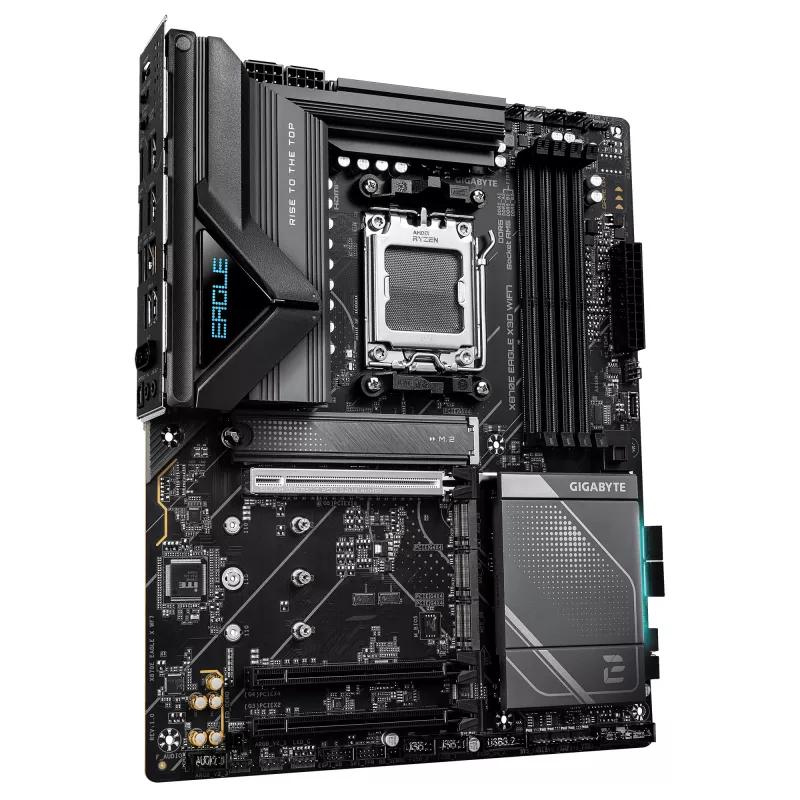 GIGABYTE X870E EAGLE X3D WIFI7 emaplaat – Toetab AMD Ryzen 9000 protsessoreid, 14+2+2 faasiga digitaalne VRM, kuni 9000Hz DDR5 (OC), 1xPCIe 5.0 + 3xPCIe 4.0, Wi-Fi 7, 5GbE LAN, USB 4