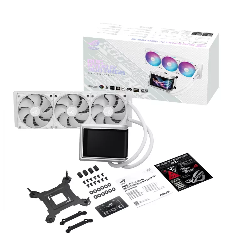 Universaalne vedelikjahuti ASUS ROG RYUO IV 360 ARGB WHT — 360 mm radiaator, 120 mm ventilaatorid, valge