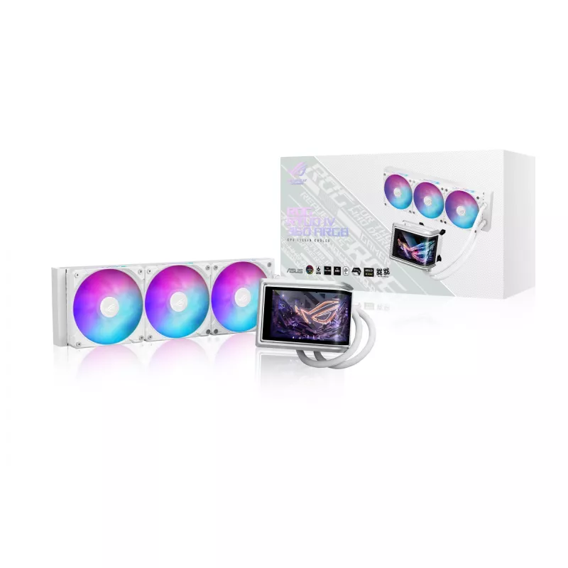 Universaalne vedelikjahuti ASUS ROG RYUO IV 360 ARGB WHT — 360 mm radiaator, 120 mm ventilaatorid, valge