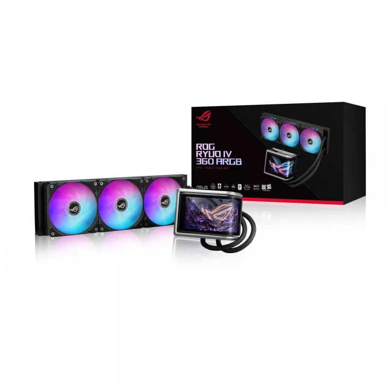 Vedelikjahutussüsteem ASUS ROG RYUO IV 360 ARGB — 360 mm radiaator, 120 mm ventilaatorid, Must