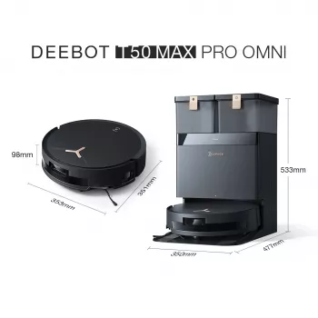 Robot vacuum Ecovacs Deebot T50 MAX PRO OMNI Gen2 — 3000Pa imemisvõimsus, 180 min tööaeg, must