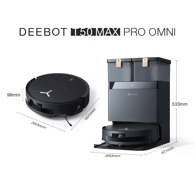 Robot vacuum Ecovacs Deebot T50 MAX PRO OMNI Gen2 — 3000Pa imemisvõimsus, 180 min tööaeg, must