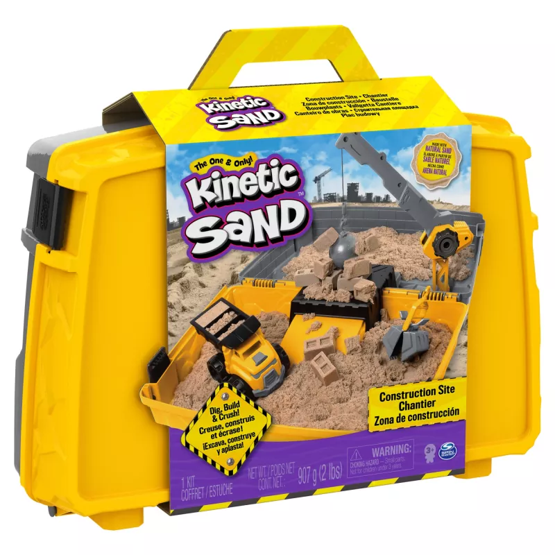 Kinetic Sand, ehitusplatsi kokkupandav liivakast 2 naela mänguliiva ja mänguautoga, hoiuskarp, sensoorsed mänguasjad, pühadekingid lastele alates 3. eluaastast
