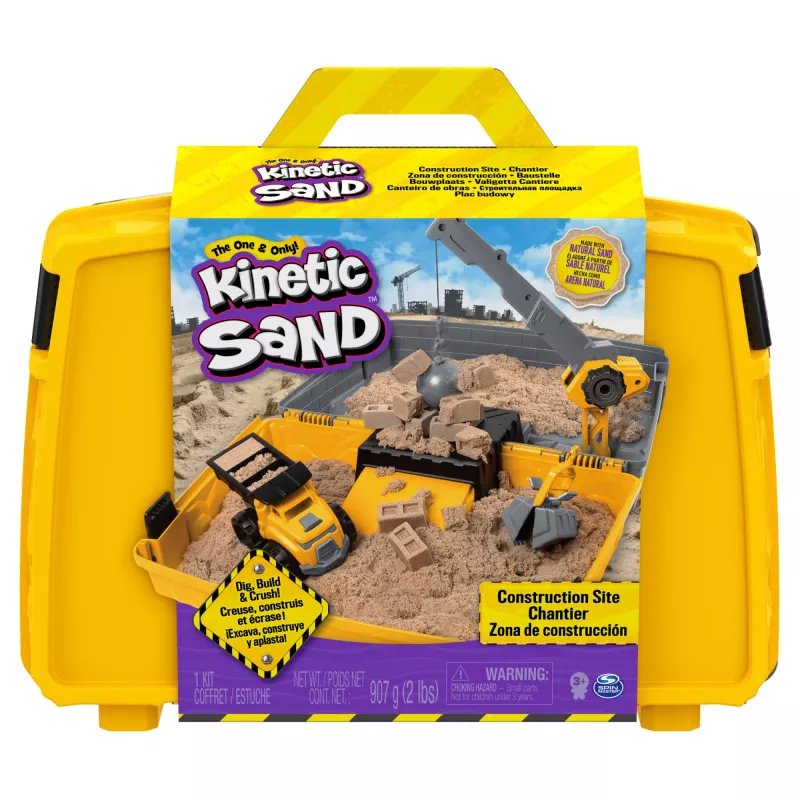 Kinetic Sand, ehitusplatsi kokkupandav liivakast 2 naela mänguliiva ja mänguautoga, hoiuskarp, sensoorsed mänguasjad, pühadekingid lastele alates 3. eluaastast