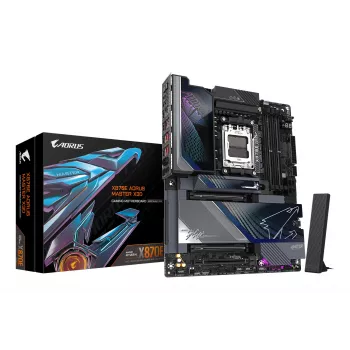 GIGABYTE X870E AORUS MASTER X3D emaplaat - Toetab AMD Ryzen 9000 protsessoreid, 18+2+2 faasiga digitaalne VRM, kuni 9000 Hz DDR5 (OC), 2xPCIe 5.0 + 3xPCIe 4.0, Wi-Fi 7, 10GbE LAN, USB 4