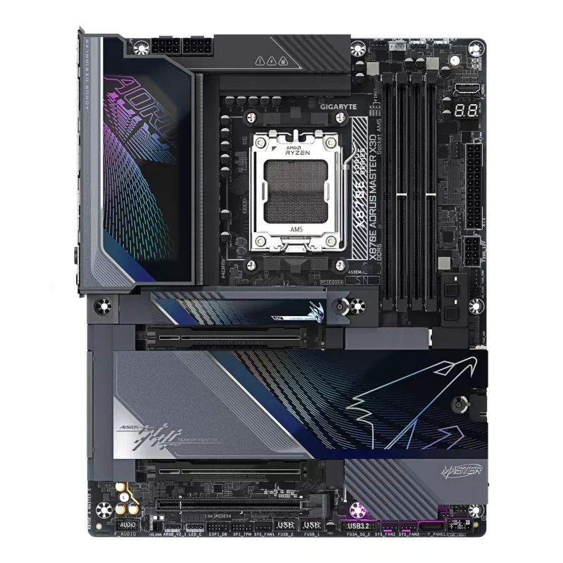 GIGABYTE X870E AORUS MASTER X3D emaplaat - Toetab AMD Ryzen 9000 protsessoreid, 18+2+2 faasiga digitaalne VRM, kuni 9000 Hz DDR5 (OC), 2xPCIe 5.0 + 3xPCIe 4.0, Wi-Fi 7, 10GbE LAN, USB 4