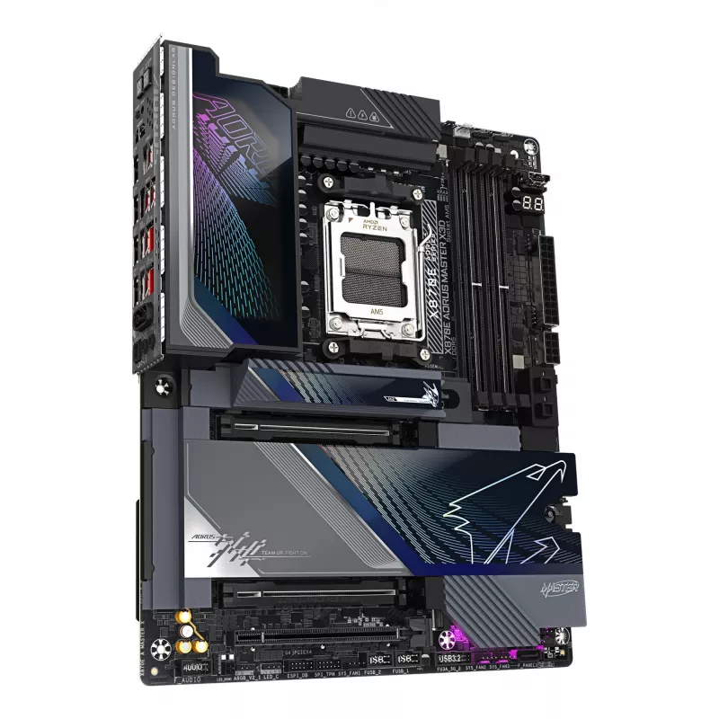 GIGABYTE X870E AORUS MASTER X3D emaplaat - Toetab AMD Ryzen 9000 protsessoreid, 18+2+2 faasiga digitaalne VRM, kuni 9000 Hz DDR5 (OC), 2xPCIe 5.0 + 3xPCIe 4.0, Wi-Fi 7, 10GbE LAN, USB 4