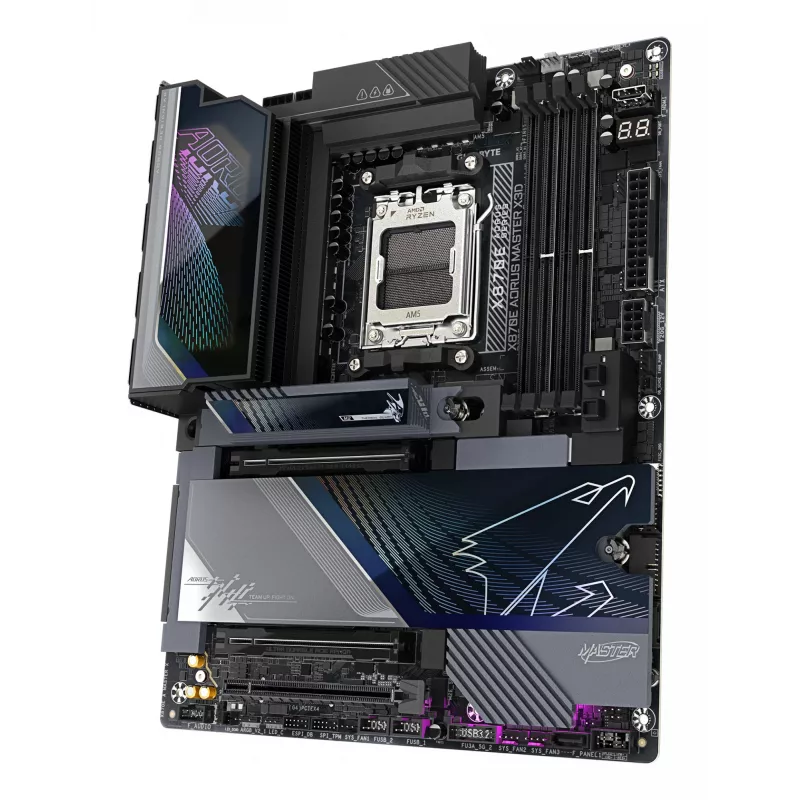 GIGABYTE X870E AORUS MASTER X3D emaplaat - Toetab AMD Ryzen 9000 protsessoreid, 18+2+2 faasiga digitaalne VRM, kuni 9000 Hz DDR5 (OC), 2xPCIe 5.0 + 3xPCIe 4.0, Wi-Fi 7, 10GbE LAN, USB 4