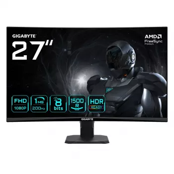 GIGABYTE GS27FCA 27-tolline FHD kõver mängurimonitor - 1920 x 1080, 200 Hz, 1 ms, 250 cd/m², FreeSync Premium, HDR-valmis, HDMI 2.0, DisplayPort 1.4