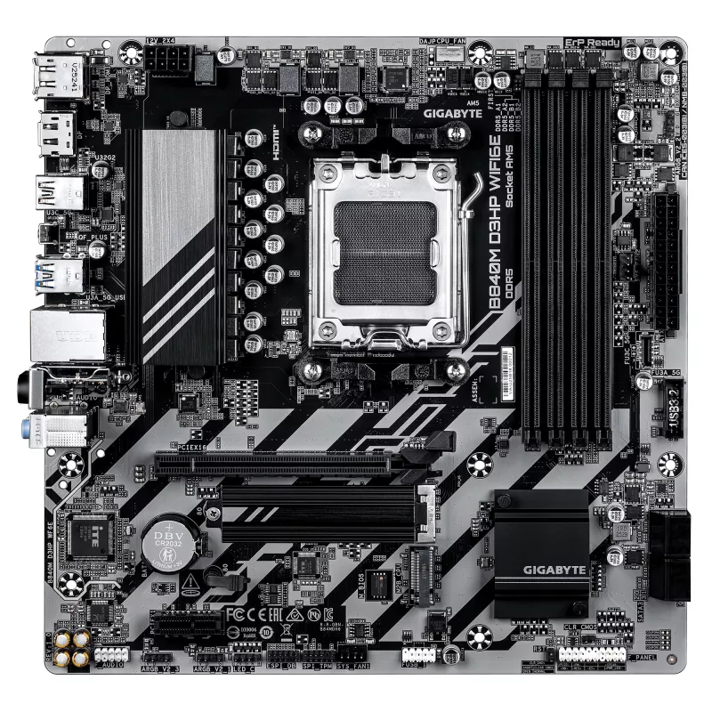 GIGABYTE B840M D3HP WIFI6E Micro ATX emaplaat — AMD Socket AM5, B840, 4x DDR5 kuni 8200MHz OC, 2x PCIe 4.0 M.2, Wi‑Fi 6E, 1GbE