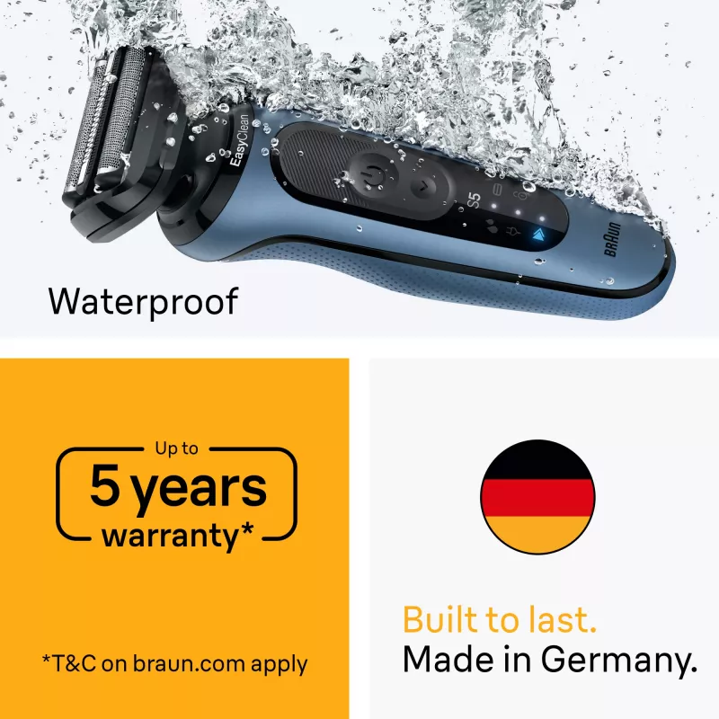 Fooliumpardel BRAUN Series 5 52-B1650S — 3-terane, liitiumioonaku, märg ja kuiv raseerimine, trimmer, sinine
