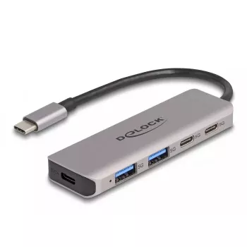 DeLOCK USB-jaotur 5 Gbps 2 porti USB USB-C ja 2 porti Type-A Hall metallist
