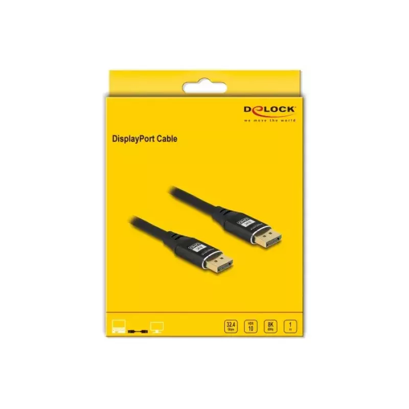 DeLOCK DisplayPort-kaabel 8K 60 Hz 1 m Must Metallist