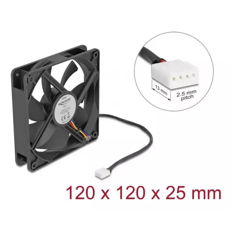 DELOCK 67303 Arvutikorpuse ventilaator 120 mm, 24 V, kuullaager, must