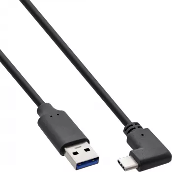 InLine USB 3.2 kaabel, USB-C isane nurga all USB-A isasele, must, 2m