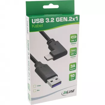 InLine USB 3.2 kaabel, USB-C isane nurga all USB-A isasele, must, 2m