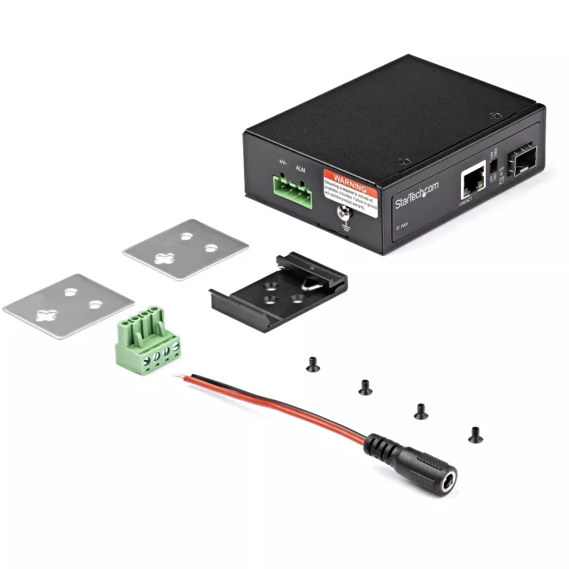 StarTech.com tööstuslik fiiber-Ethernet-meediumikonverter - 10/100/1000 Mbit/s SFP RJ45/Cat6-le - ühemoodiline/mitmemoodiline optiline fiiber vask-gigabitivõrgule - 12-56V DC - IP-30/ -40 kuni +75°C