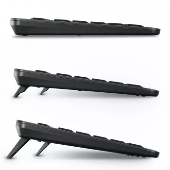 Klaviatuur Cherry Stream ultimate — Täissuuruses AZERTY, USB + RF juhtmevaba + Bluetooth, Käärtüüpi lülitid, LED taustvalgustus, Must