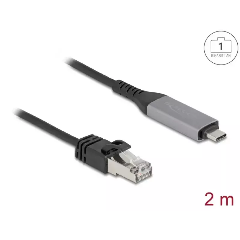 USB USB-C kuni RJ45 Gigabit Etherneti kaabel DELOCK 2 m Cat6 antratsiit/must