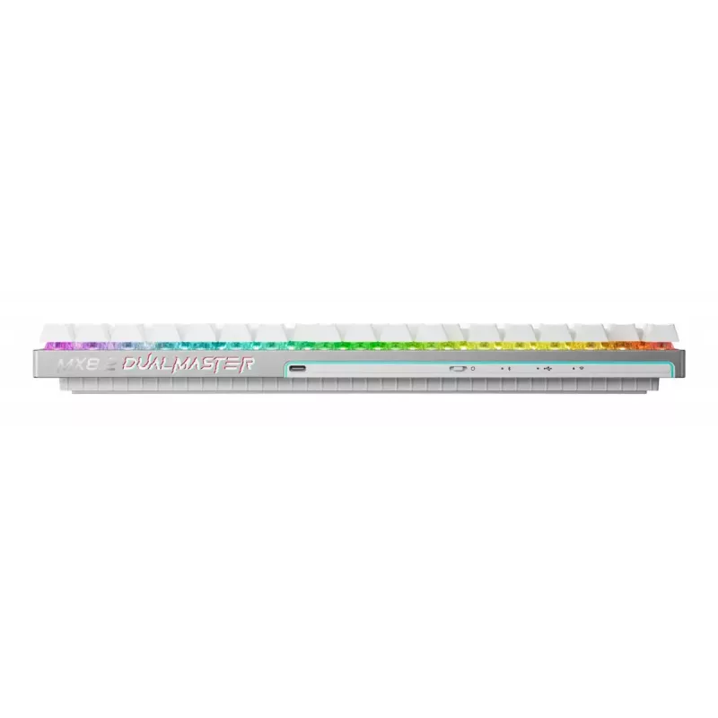 Juhtmevaba mänguriklaviatuur CHERRY MX 8.2 Pro TMR — Tenkeyless, QWERTZ saksa, USB + RF + Bluetooth, RGB, hõbe/valge