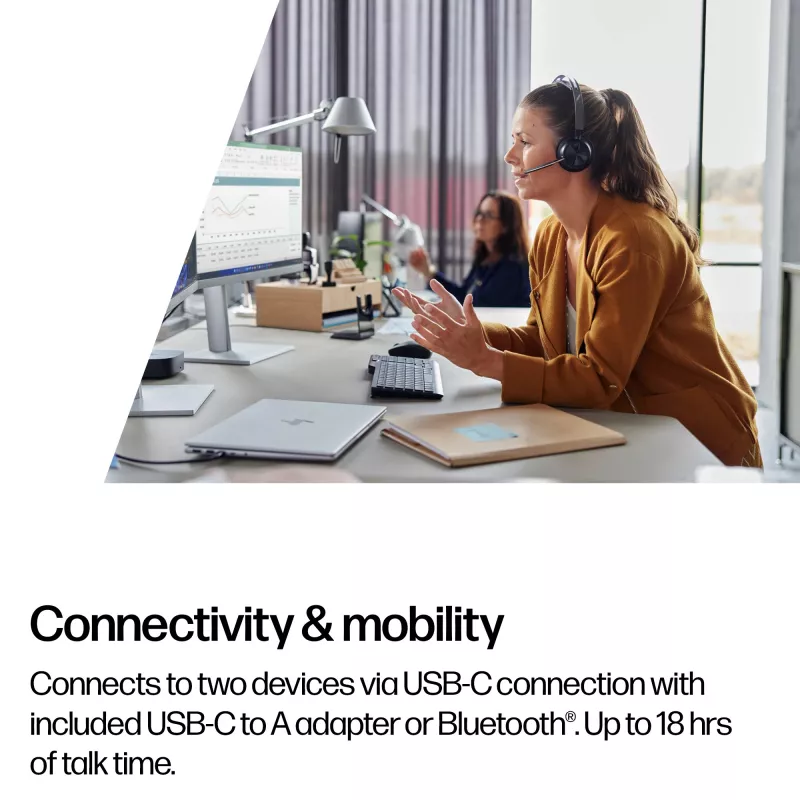 HP Poly Voyager Focus 2-M USB-C-C kõrvaklapid USB-C/A adapter ja laadimisalus