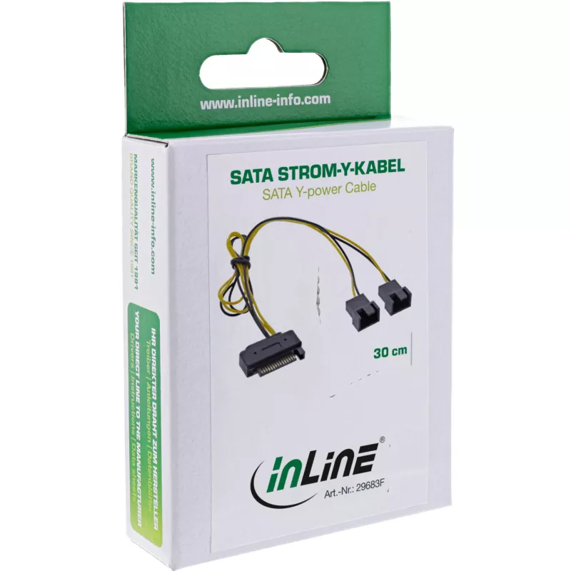 InLine SATA Y-toitekaabel SATA emane / 2x FAN 2 Pin isane 0,30m