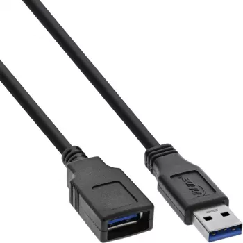 USB 3.2 Gen 1 (USB 3.0) pikenduskaabel A isane–A emane, InLine, 2 m, must — 50 tk pakend