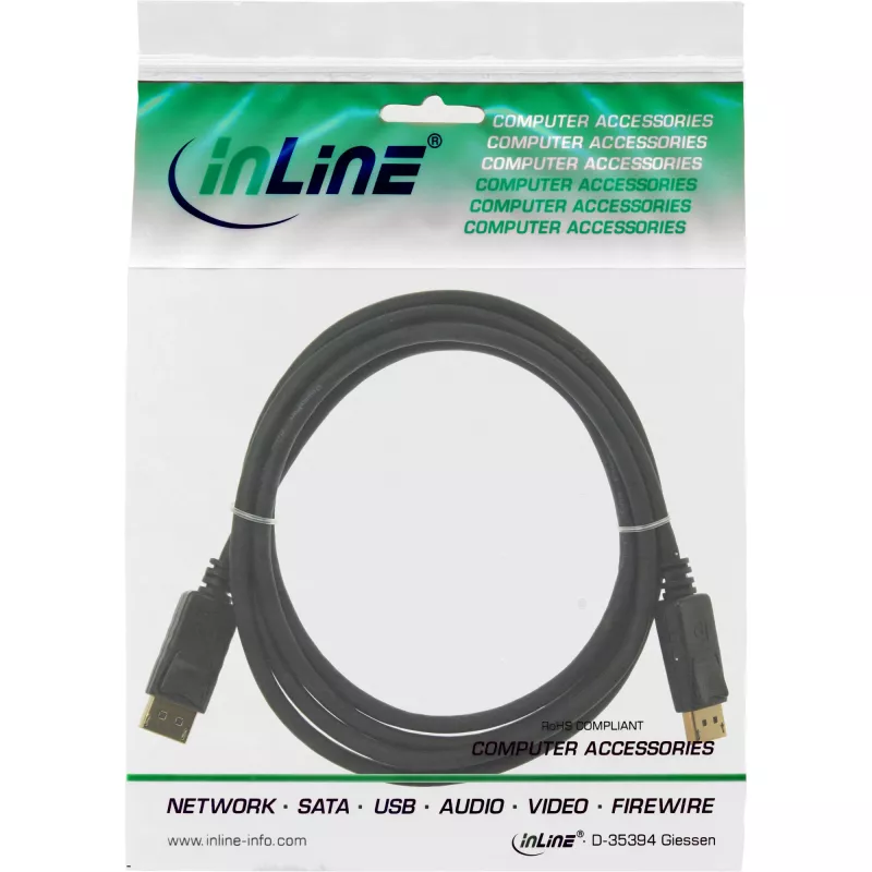 DisplayPort-kaabel InLine 15355, 0,5 m, DisplayPort–DisplayPort, must, 6 mm