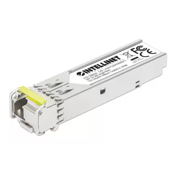 Intellinet Gigabit Fiiber WDM Kahesuunaline SFP Optiline Transiiverimoodul 1000Base-BX-D (LC) Ühemoodiline Port, 120 km (75 mi.), BiDi WDM (RX1490/TX1550), MSA-ühilduv Maksimaalse Ühilduvuse Tagamiseks, Hõbedane