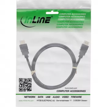 InLine HDMI kaabel, HDMI High Speed koos Ethernetiga, isane / isane, must, 2m