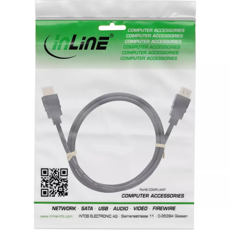 InLine HDMI kaabel, HDMI High Speed koos Ethernetiga, isane / isane, must, 2m